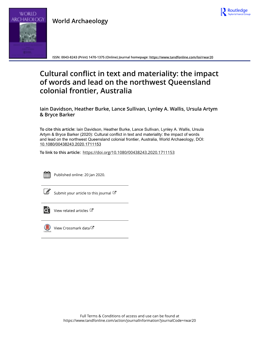 Cultural Conflict in Text and Materiality: the Impact of Words and Lead on the Northwest Queensland Colonial Frontier, Australia