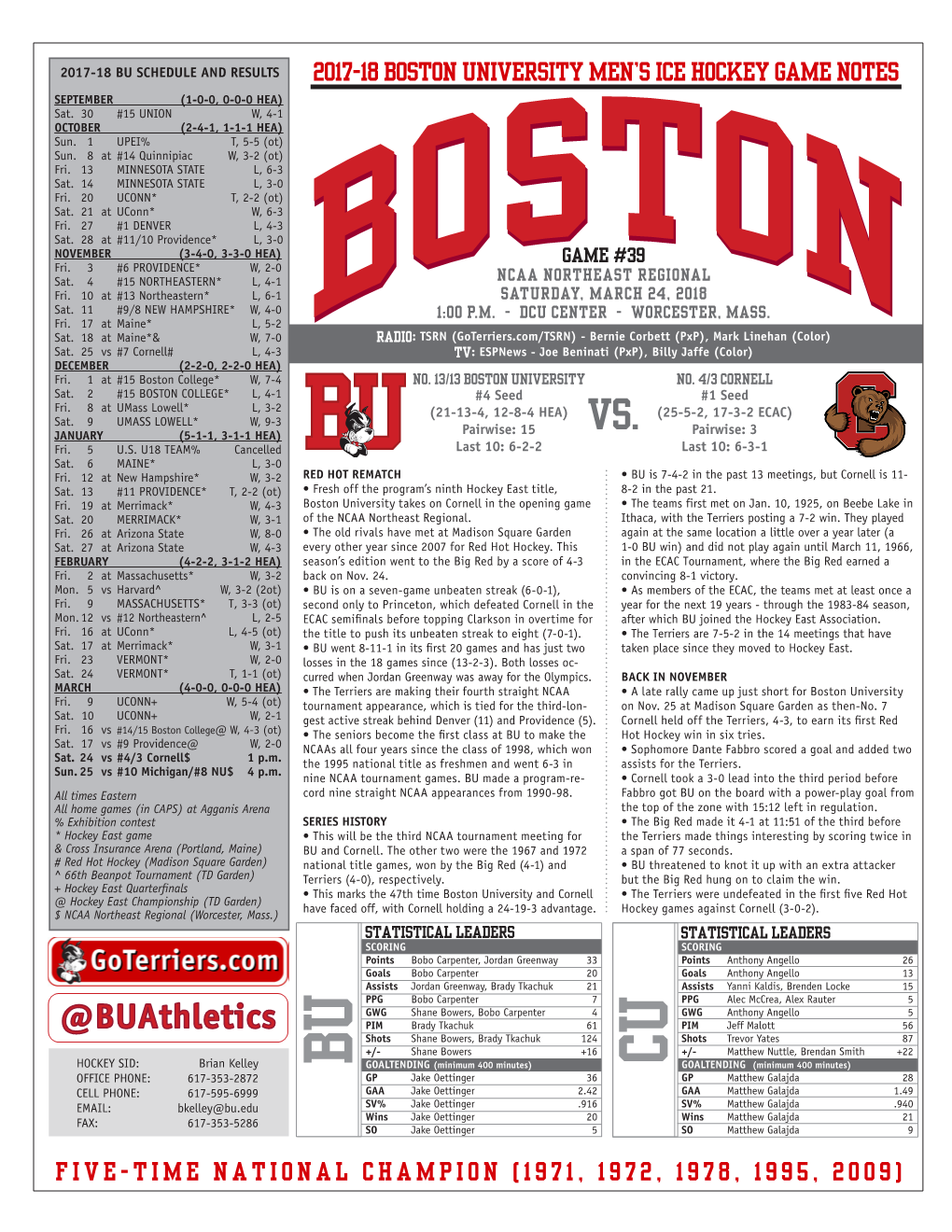 2017-18 Boston University Men's Ice Hockey Game