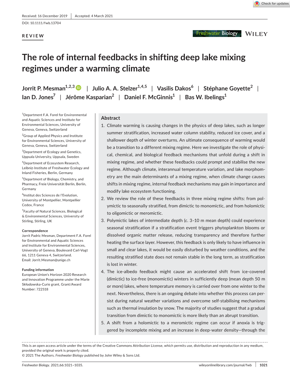 The Role of Internal Feedbacks in Shifting Deep Lake Mixing Regimes Under a Warming Climate