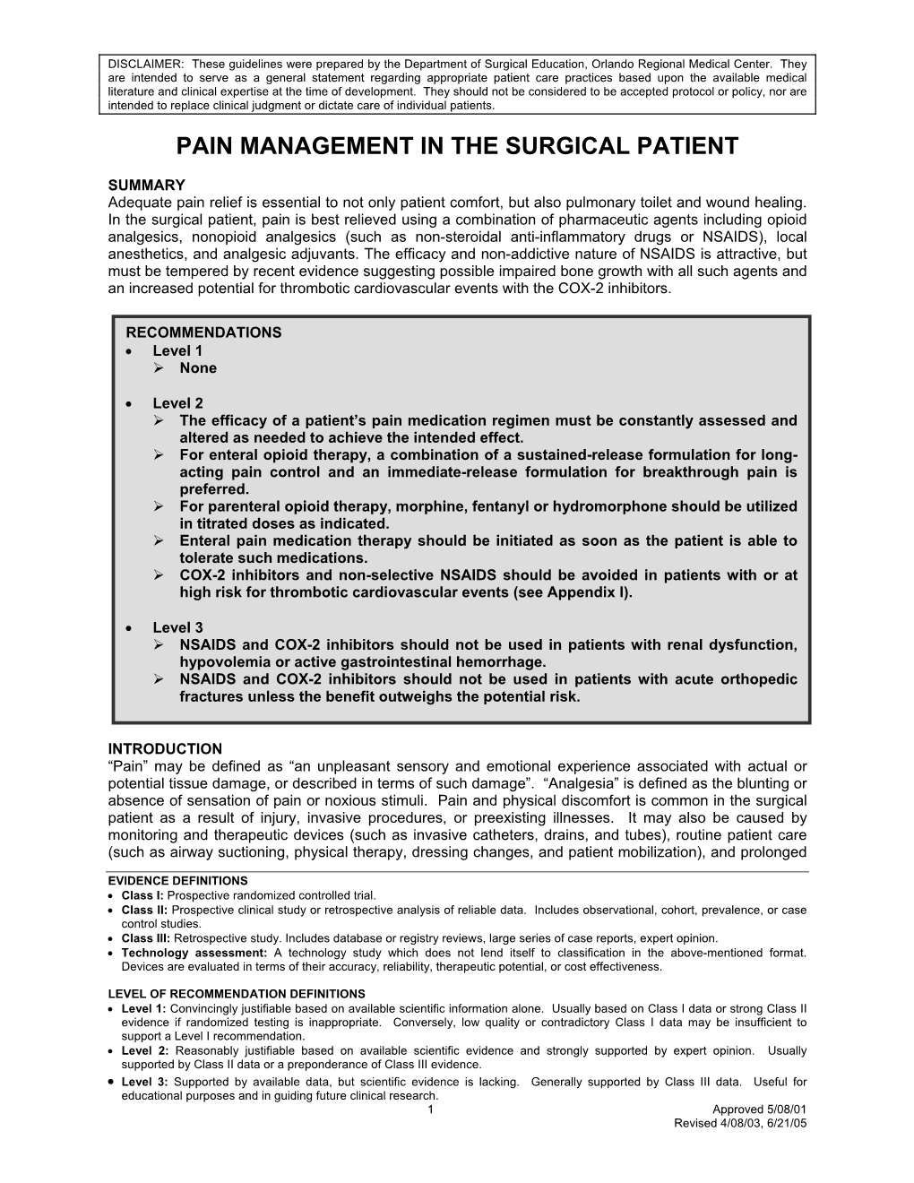 Pain Management in the Surgical Patient