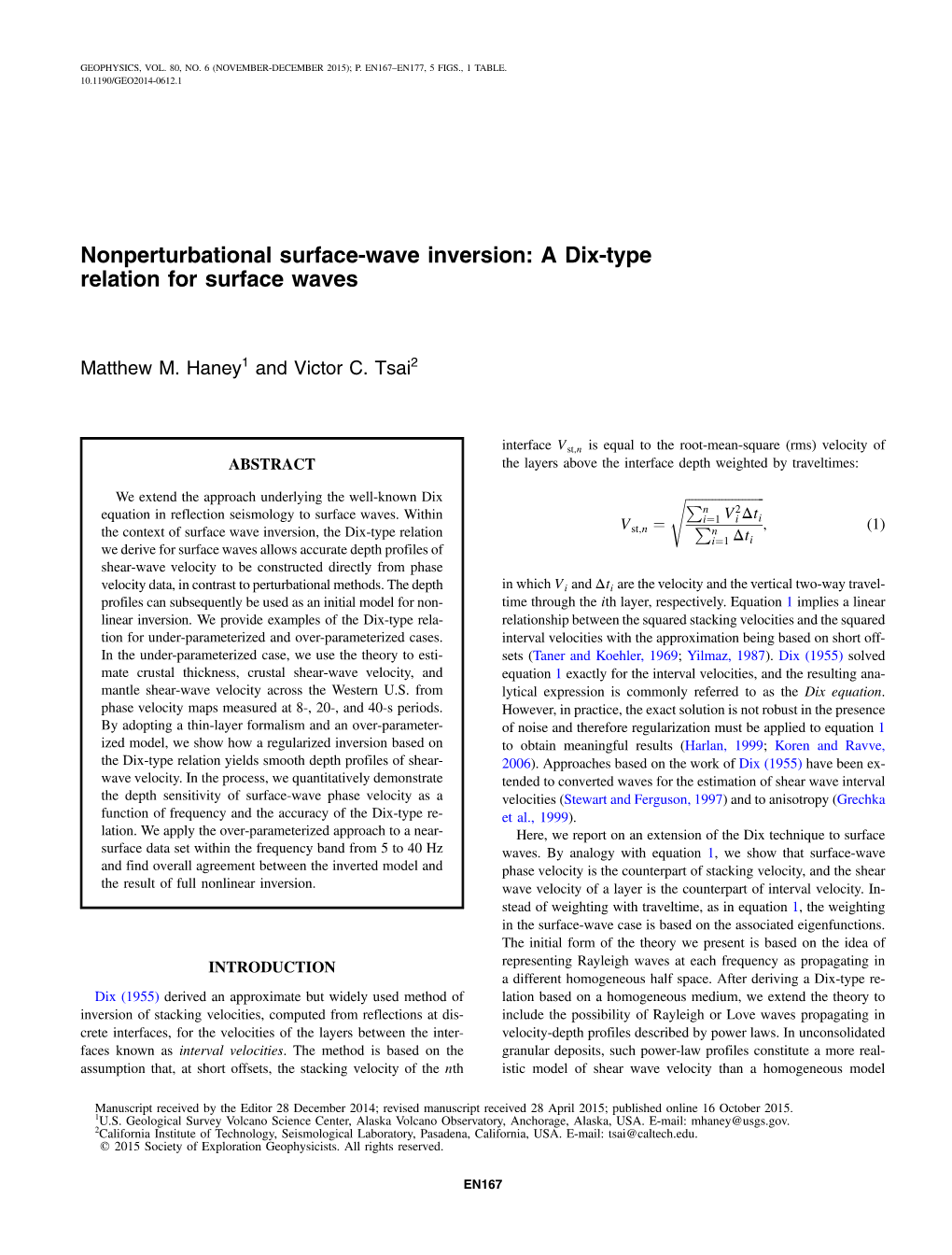 Nonperturbational Surface-Wave Inversion: a Dix-Type Relation for Surface Waves