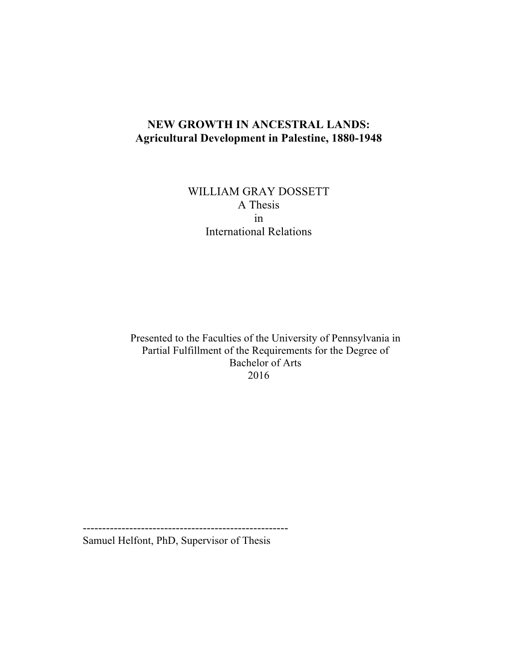 Agricultural Development in Palestine, 1880-1948