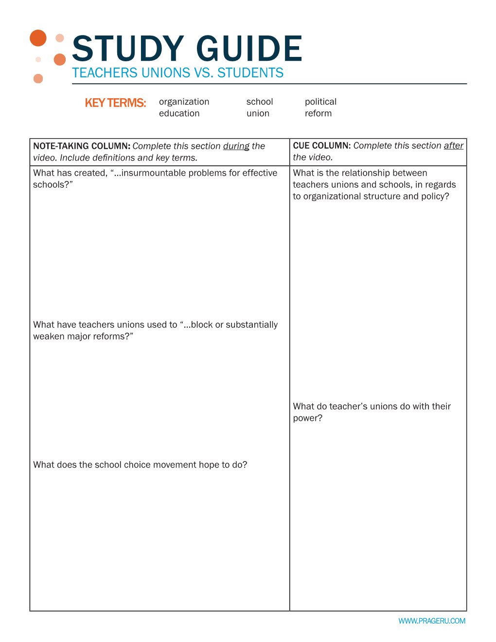 Study Guide Teachers Unions Vs