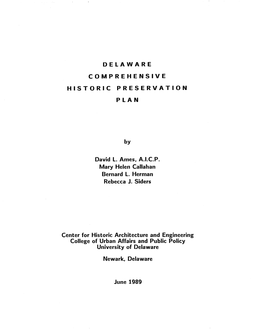 Delaware Comprehensive Historic Preservation Plan