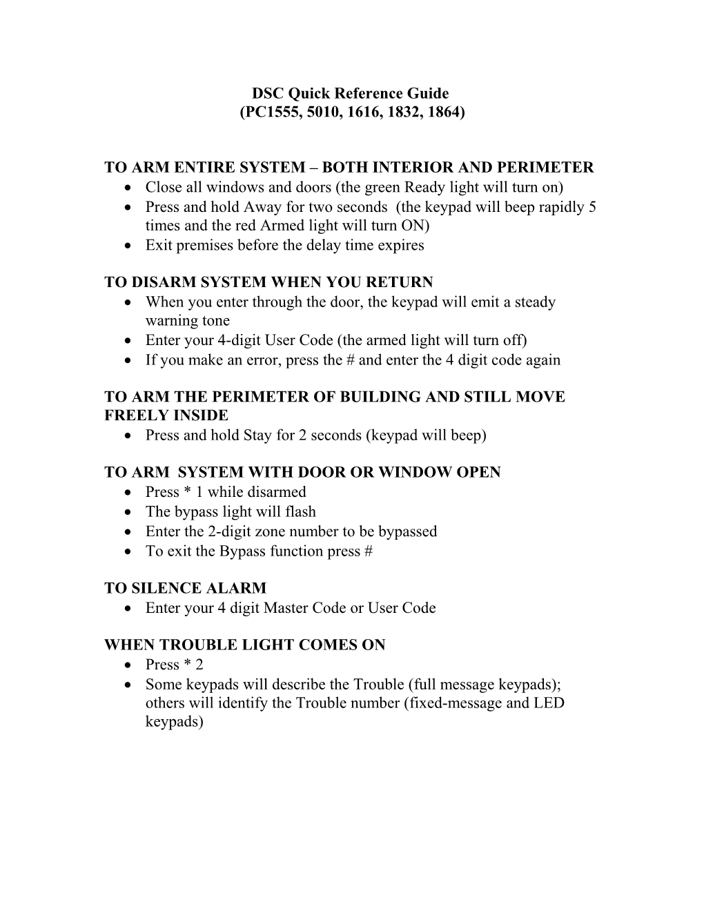 DSC Quick Reference Guide