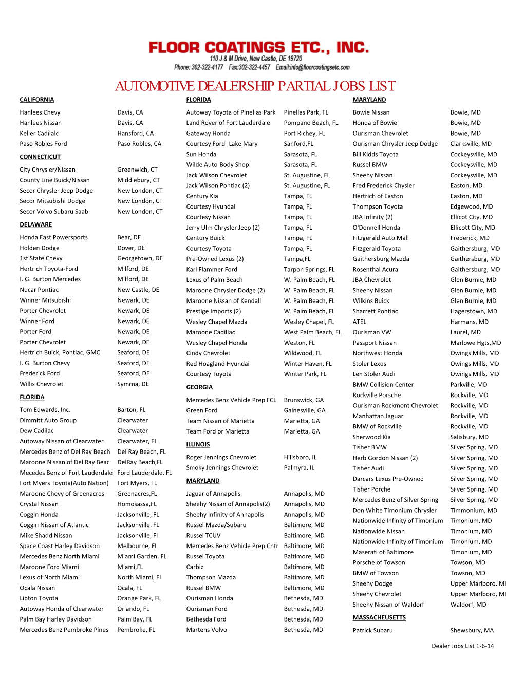 Dealership Jobs List