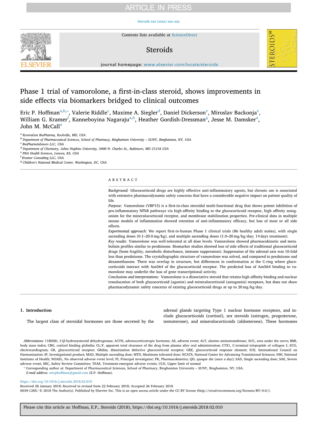 Phase 1 Trial of Vamorolone, a First-In-Class Steroid, Shows Improvements in Side Effects Via Biomarkers Bridged to Clinical