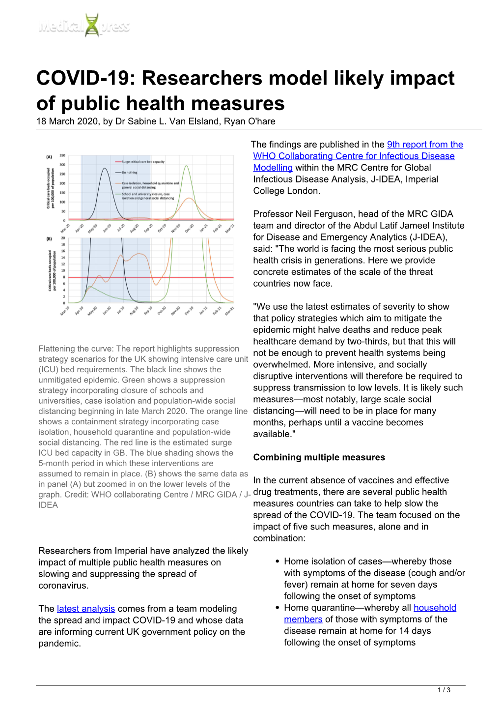 COVID-19: Researchers Model Likely Impact of Public Health Measures 18 March 2020, by Dr Sabine L