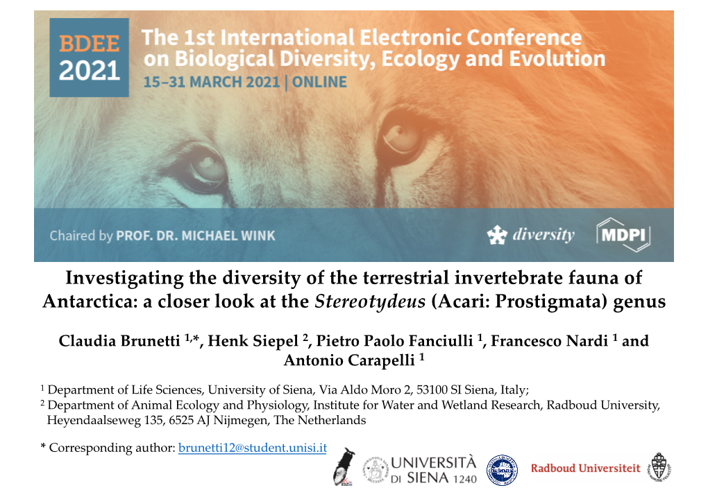 Investigating the Diversity of the Terrestrial Invertebrate Fauna of Antarctica: a Closer Look at the Stereotydeus (Acari: Prostigmata) Genus