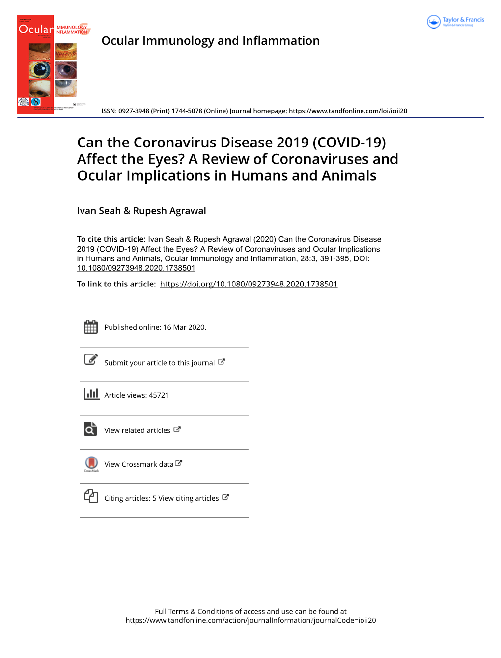 Can the Coronavirus Disease 2019 (COVID-19) Affect the Eyes? a Review of Coronaviruses and Ocular Implications in Humans and Animals