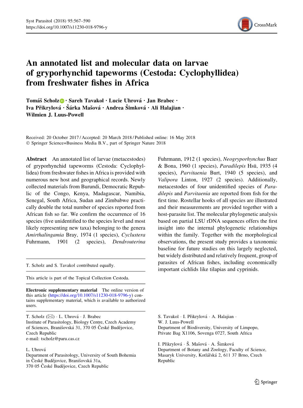 An Annotated List and Molecular Data on Larvae ... -.:University of Limpopo