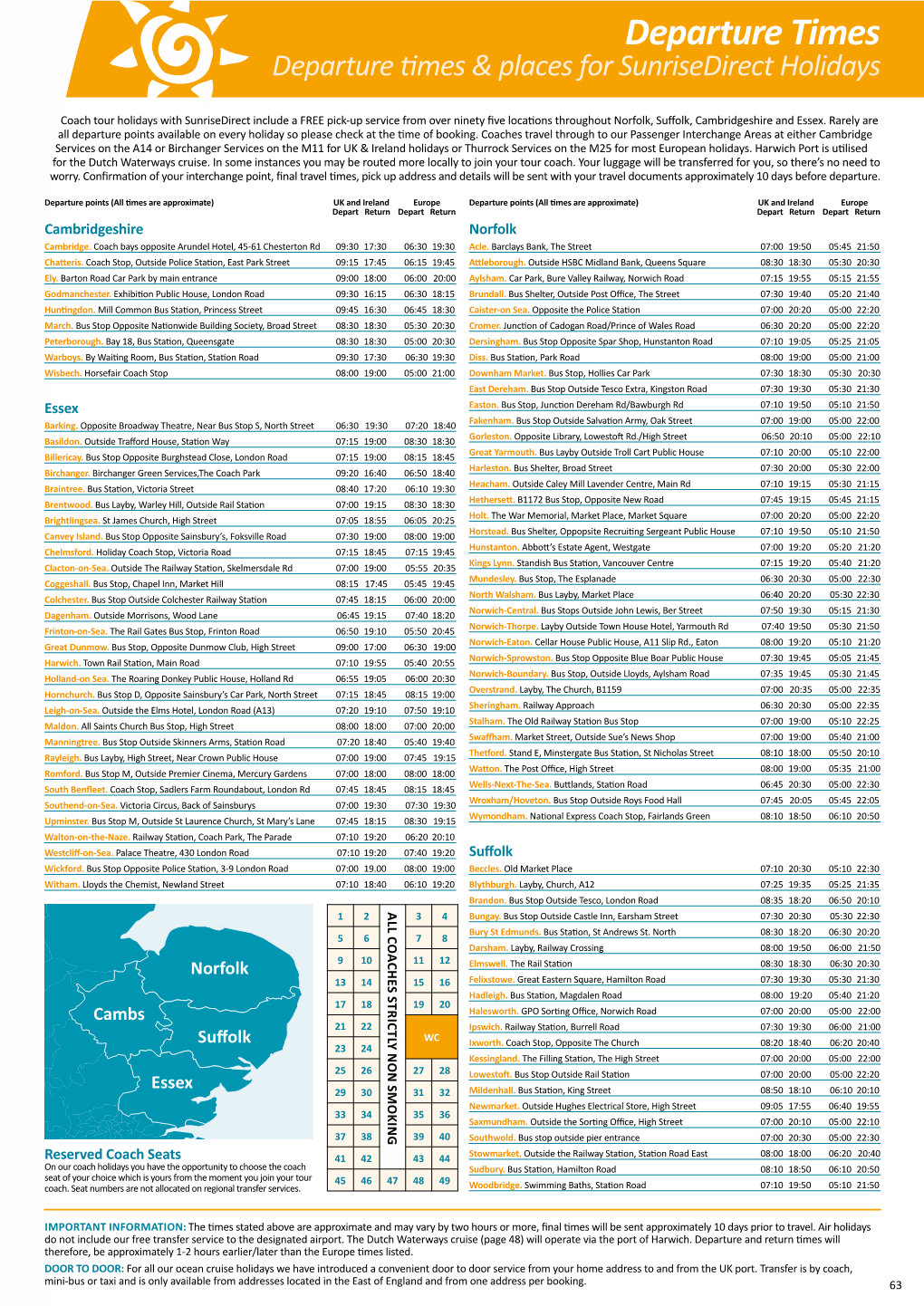 Departure Times Departure Times & Places for Sunrisedirect Holidays