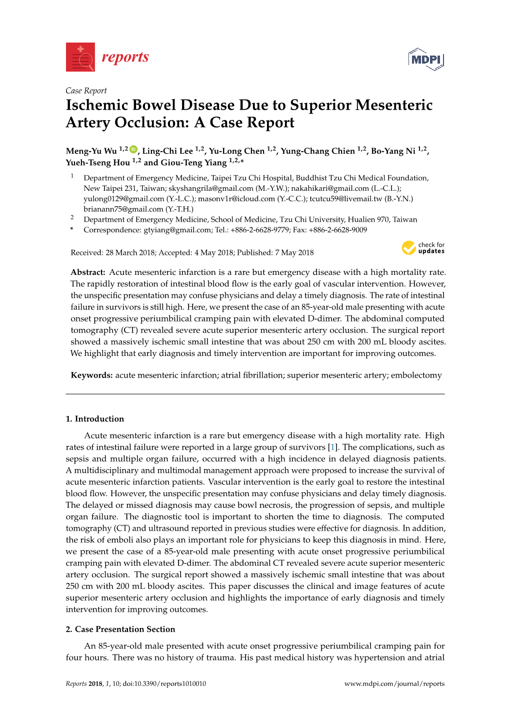 Ischemic Bowel Disease Due to Superior Mesenteric Artery Occlusion: a Case Report