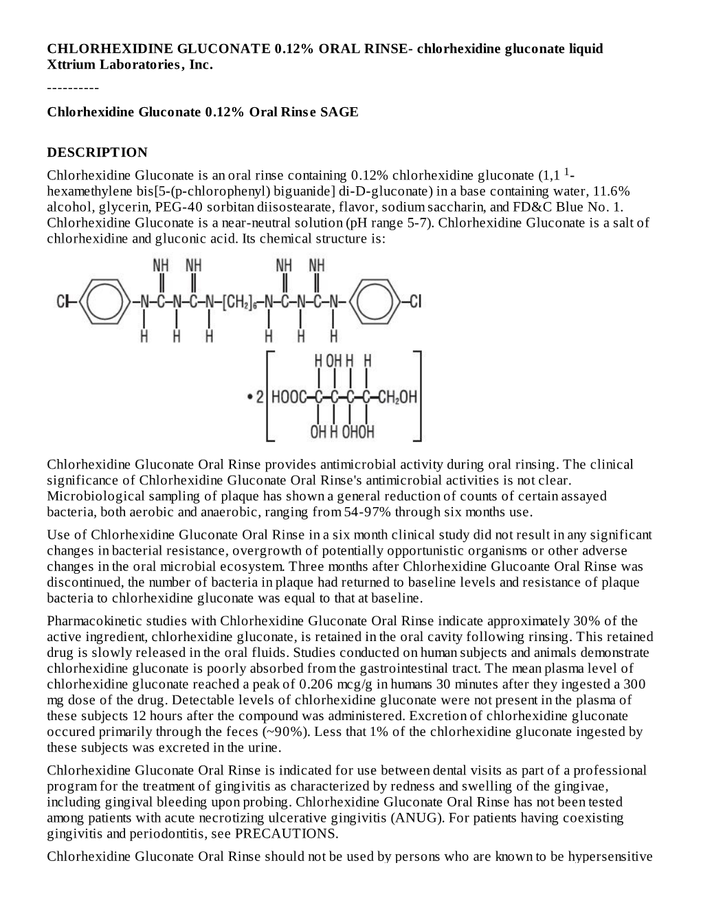 Chlorhexidine Gluconate 0.12% Oral Rinse SAGE