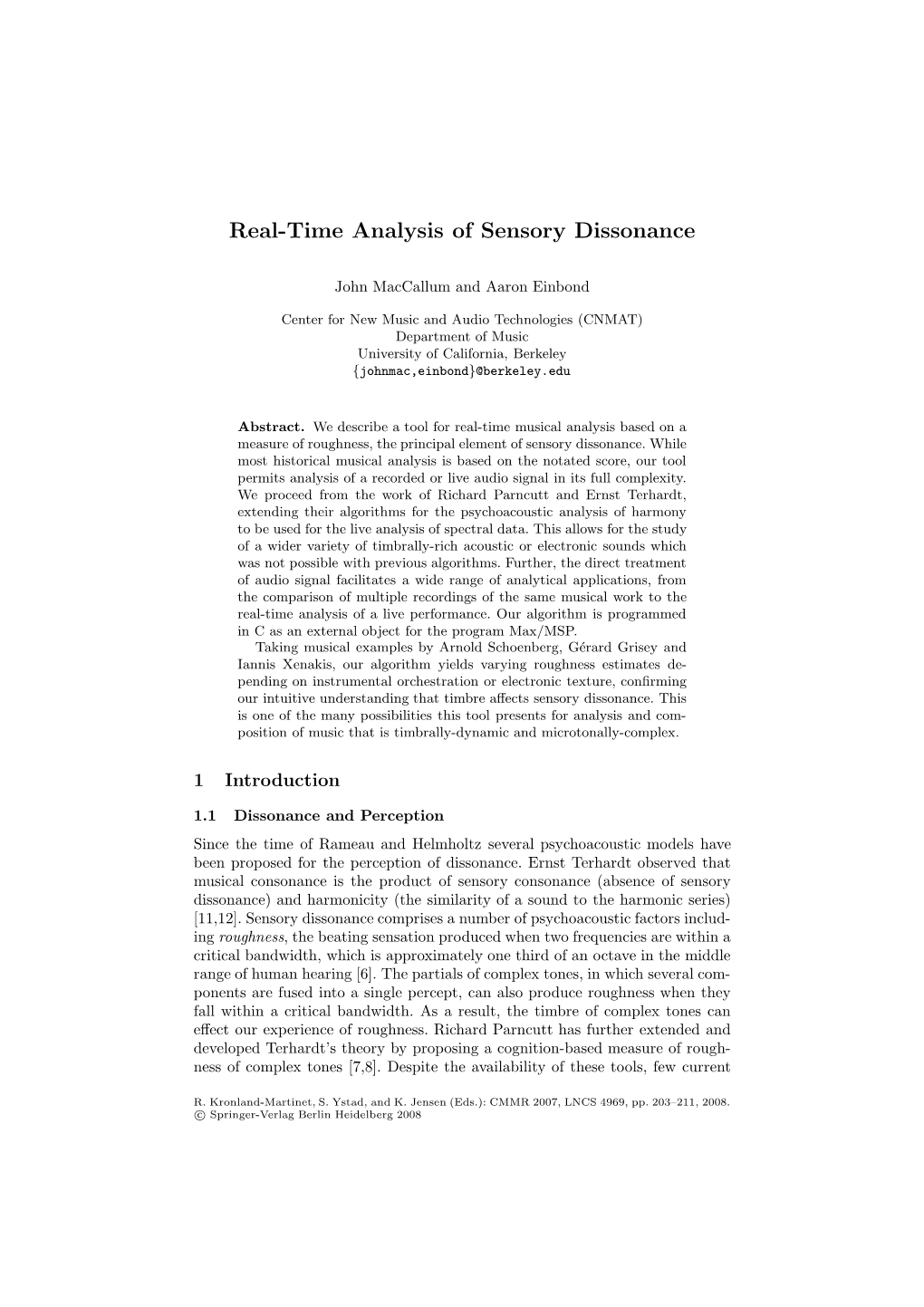 Real-Time Analysis of Sensory Dissonance