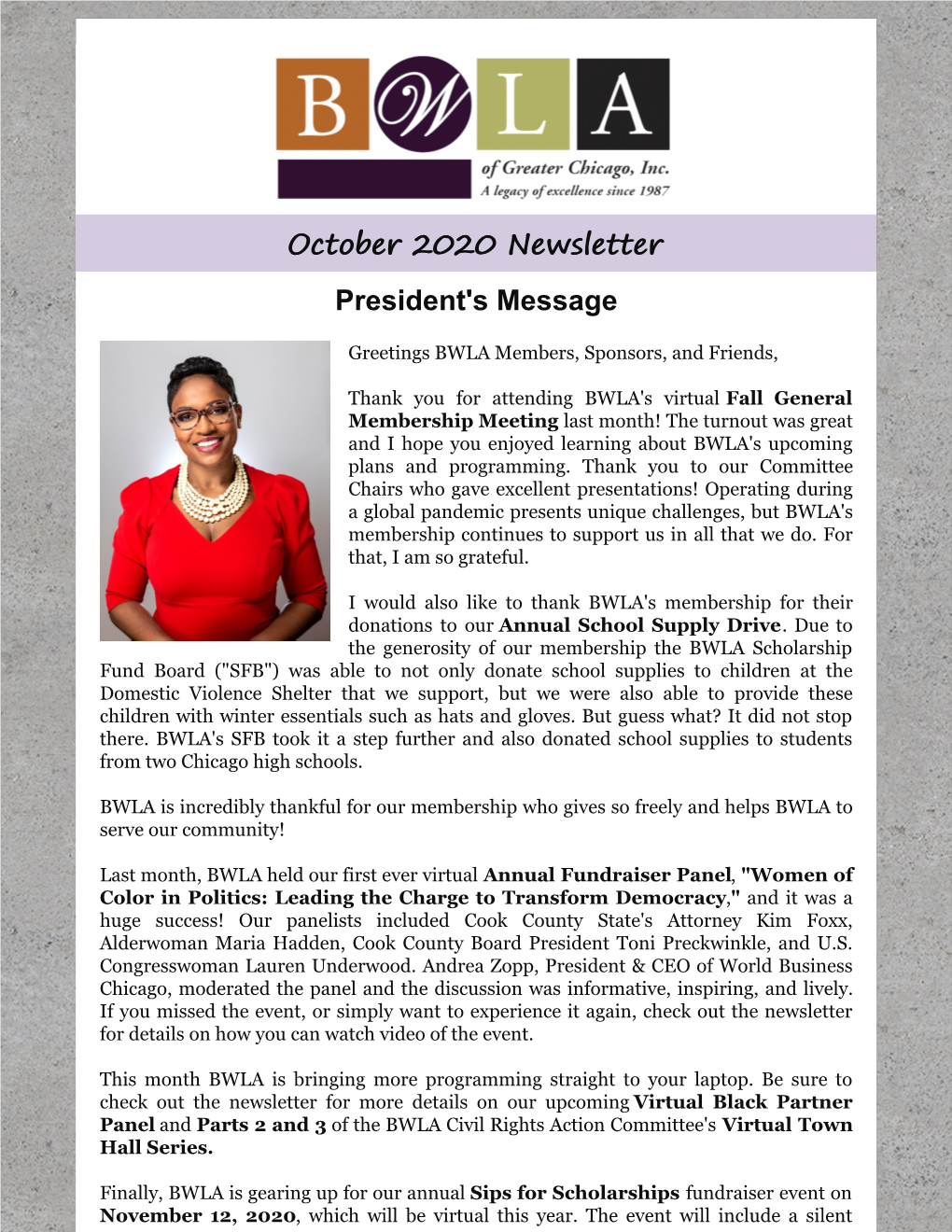 October 2020 Newsletter President's Message