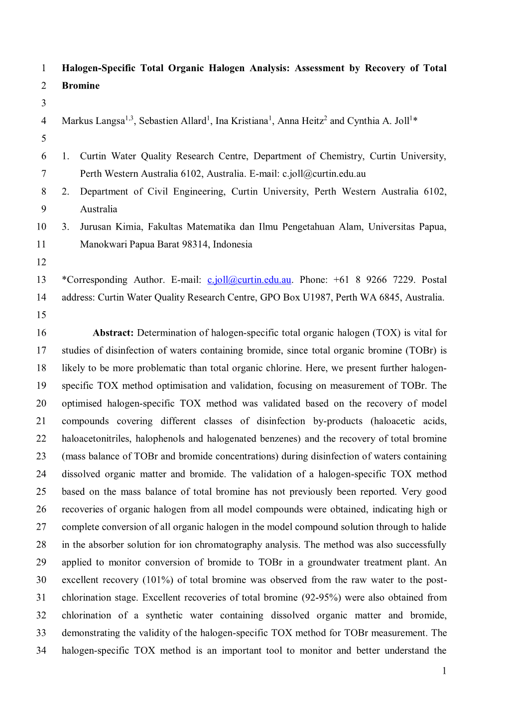 1 Halogen-Specific Total Organic Halogen Analysis