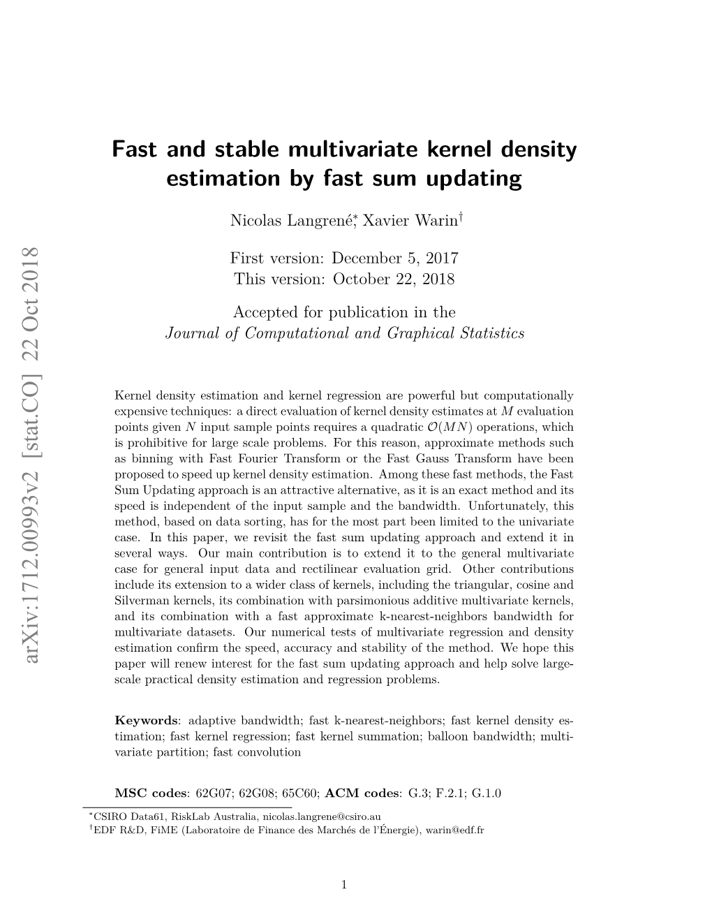 Fast and Stable Multivariate Kernel Density Estimation by Fast Sum Updating