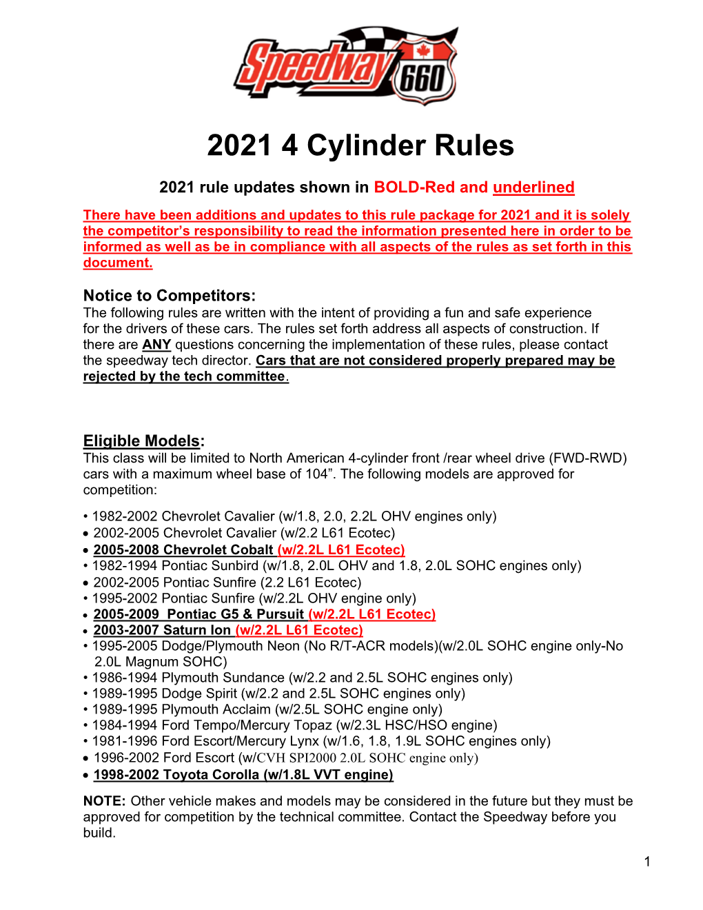 2021 4 Cylinder Rules