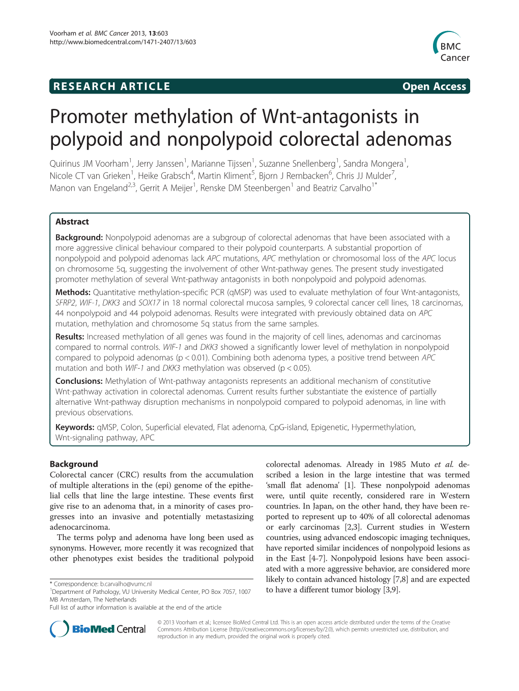 Promoter Methylation of Wnt-Antagonists in Polypoid and Nonpolypoid Colorectal Adenomas