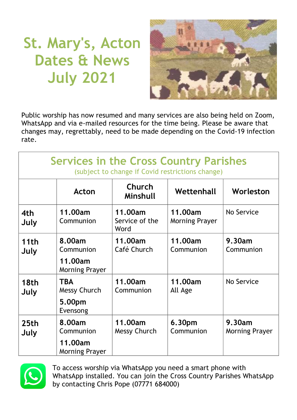 St. Mary's, Acton Dates & News July 2021