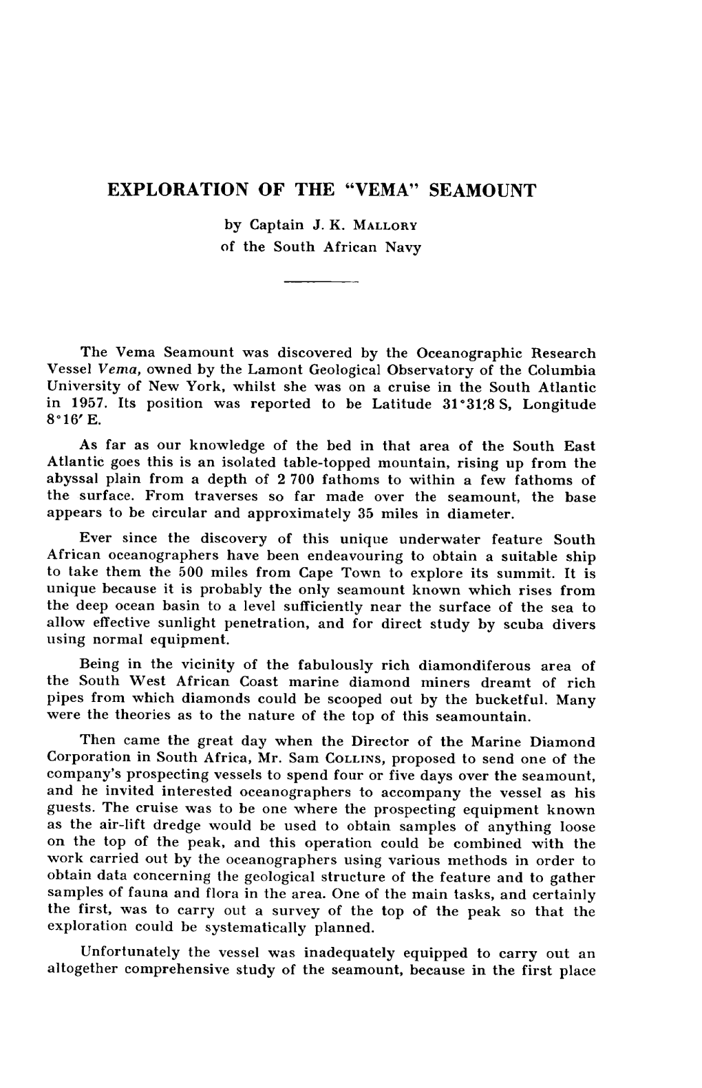 Exploration of the “Vema” Seamount