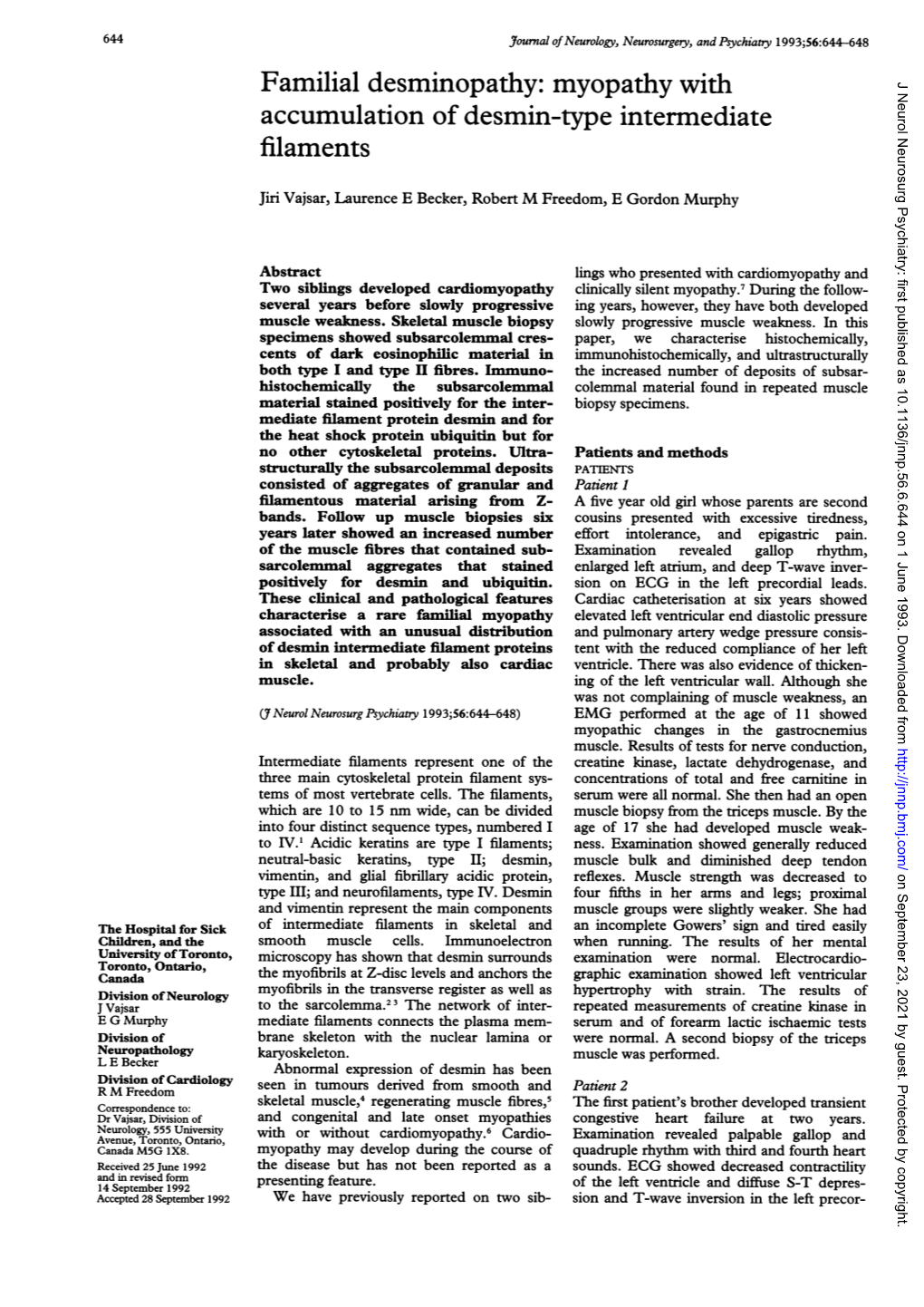 Familial Desminopathy: Myopathy with Accumulation Ofdesmin-Type Intermediatefilaments 645