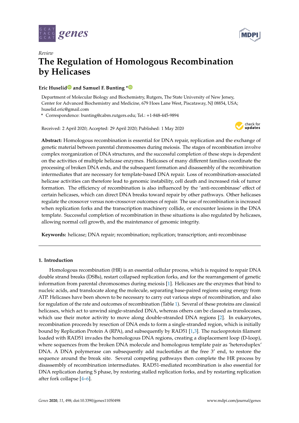 The Regulation of Homologous Recombination by Helicases