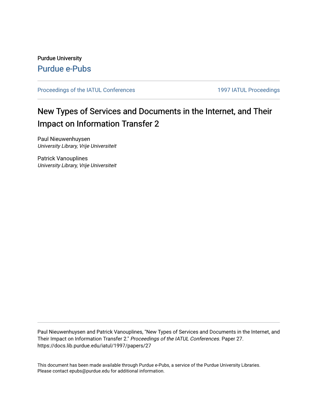 New Types of Services and Documents in the Internet, and Their Impact on Information Transfer 2