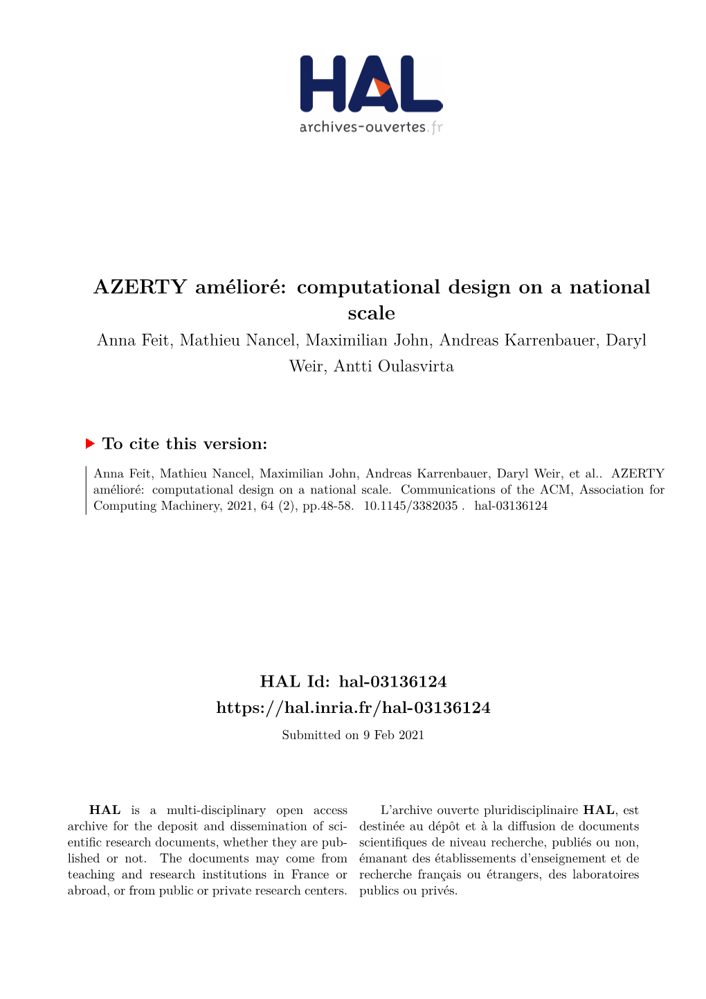 AZERTY Amйliorй: Computational Design on a National Scale