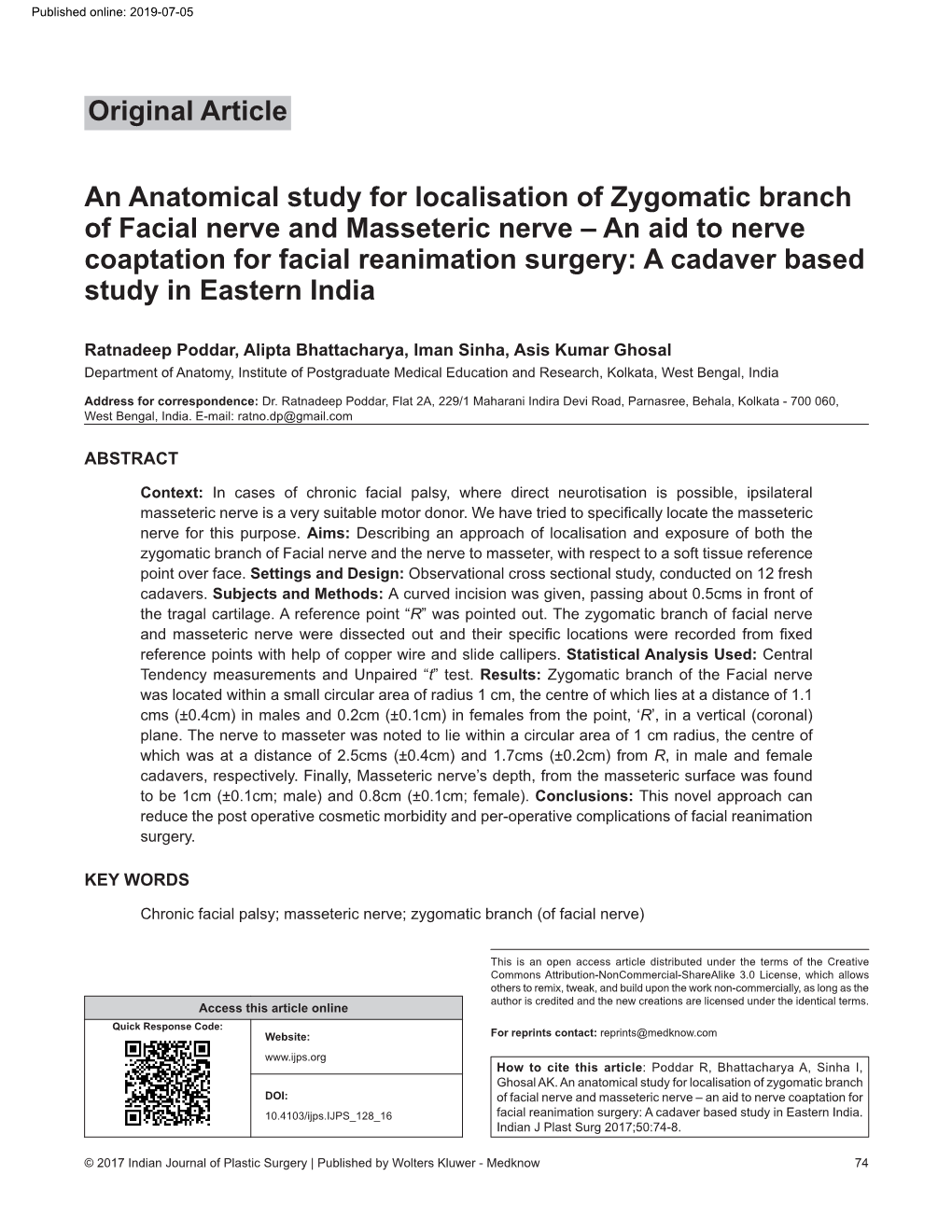 An Anatomical Study for Localisation Of