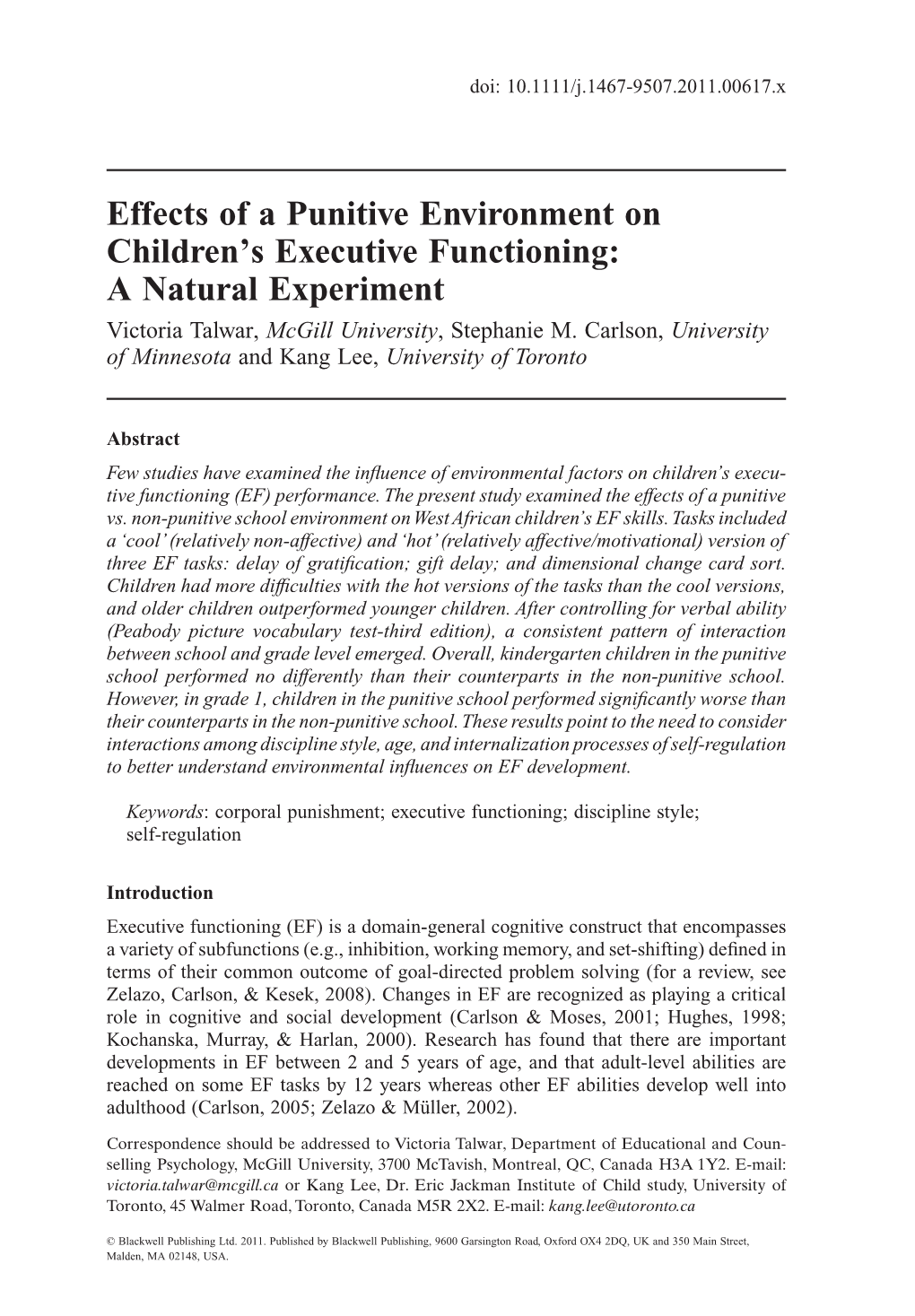 Effects of a Punitive Environment on Children's