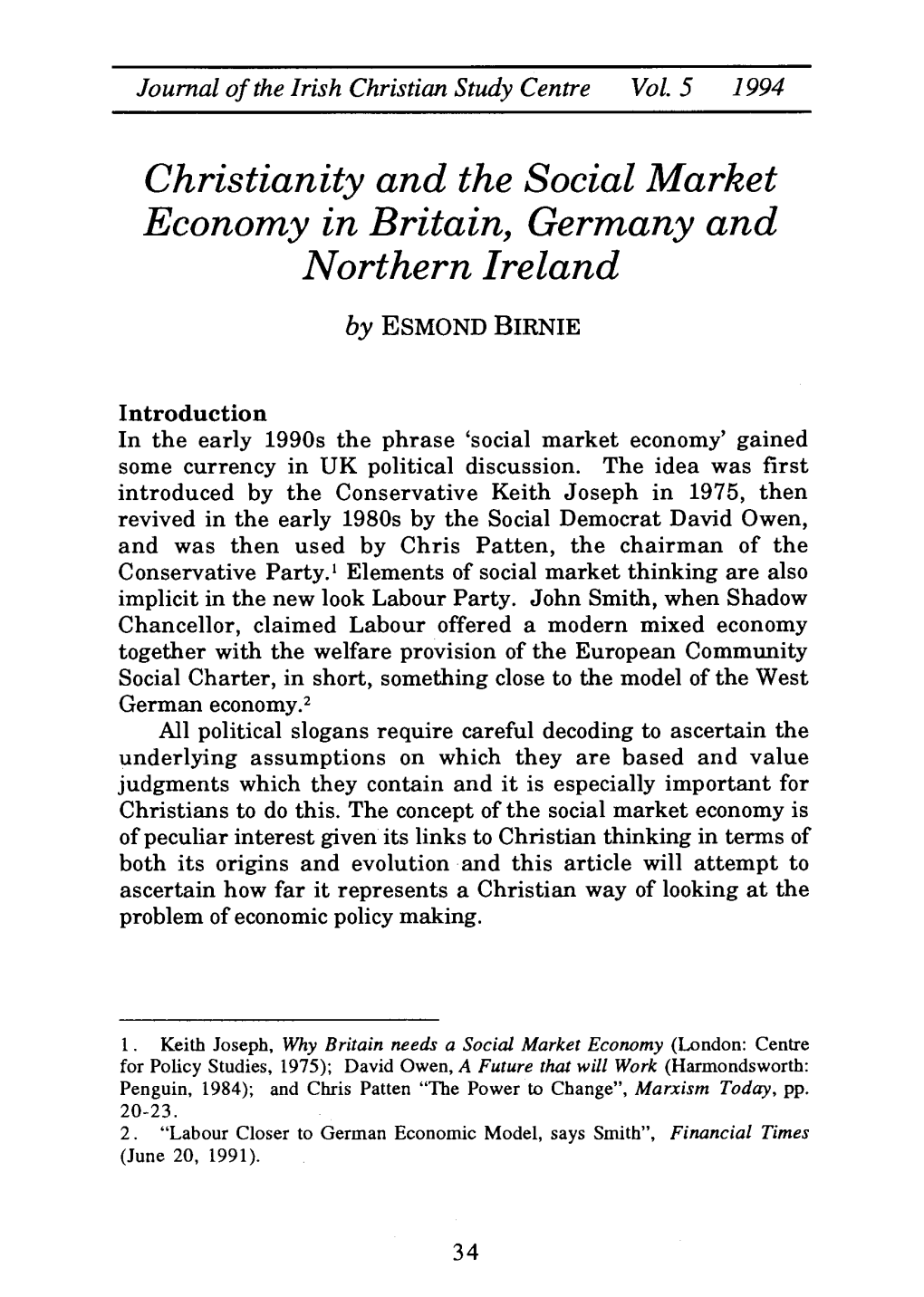 Christianity and the Social Market Economy in Britain, Germany and Northern Ireland