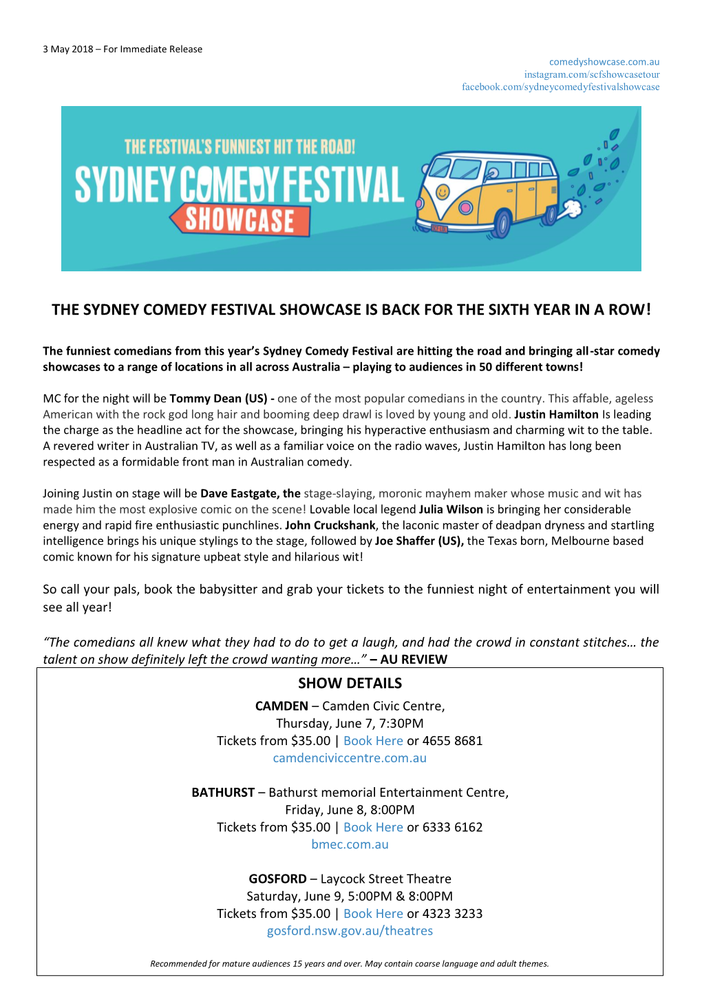 The Sydney Comedy Festival Showcase Is Back for the Sixth Year in a Row!