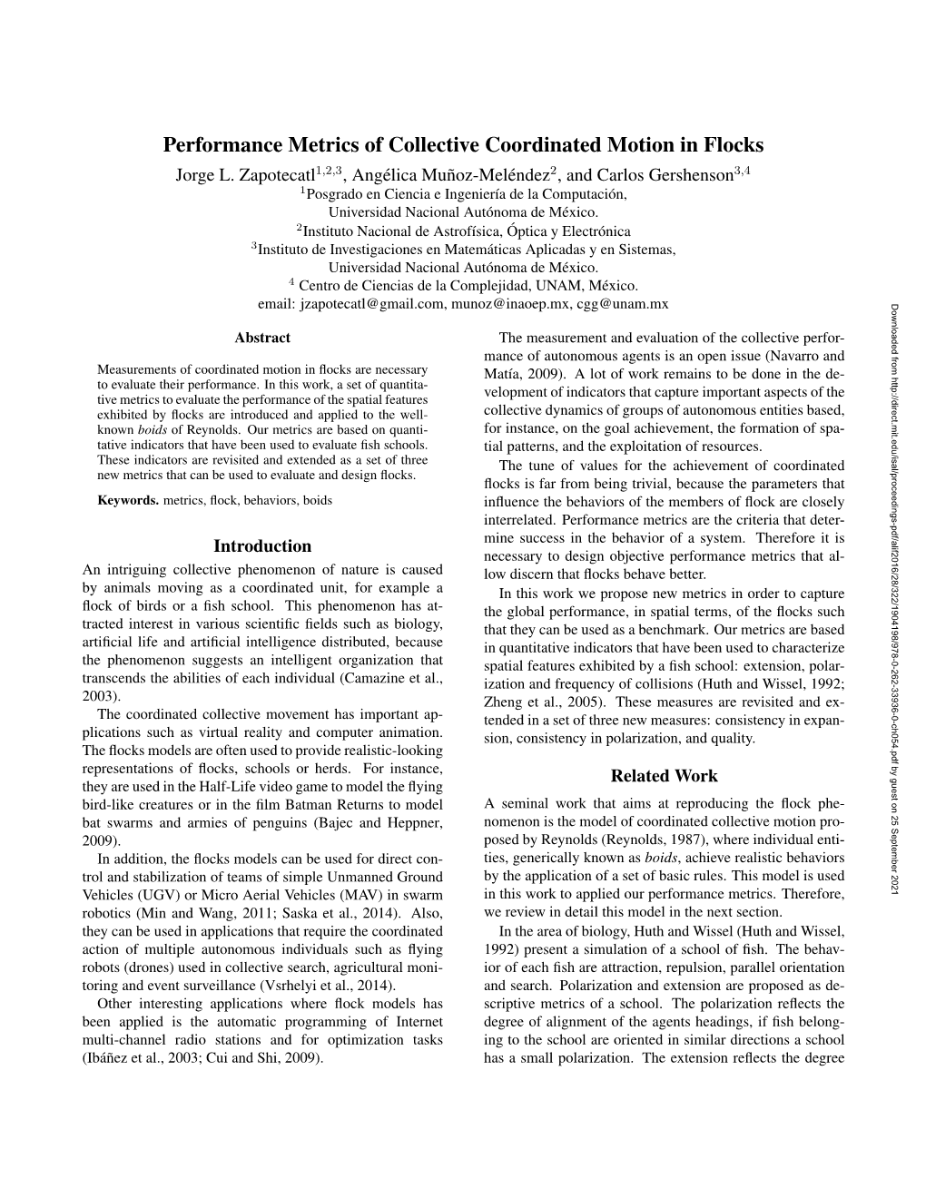 Performance Metrics of Collective Coordinated Motion in Flocks Jorge L