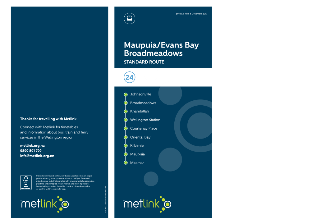 Maupuia/Evans Bay Broadmeadows STANDARD ROUTE