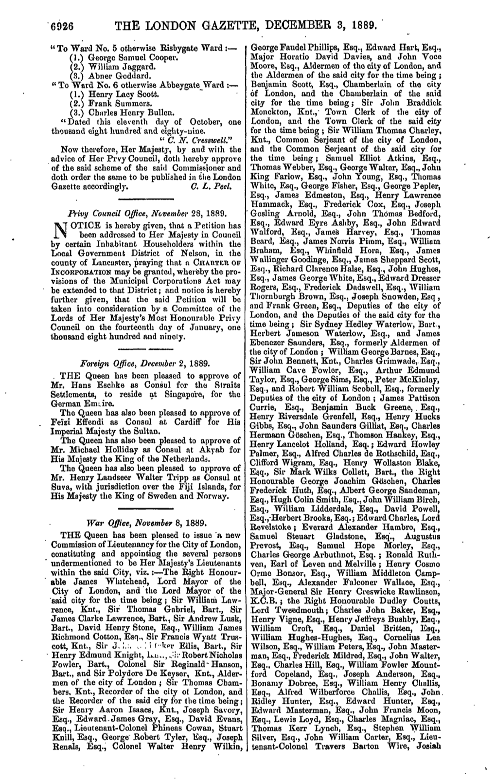 6926 the London Gazette, December 3, 1889