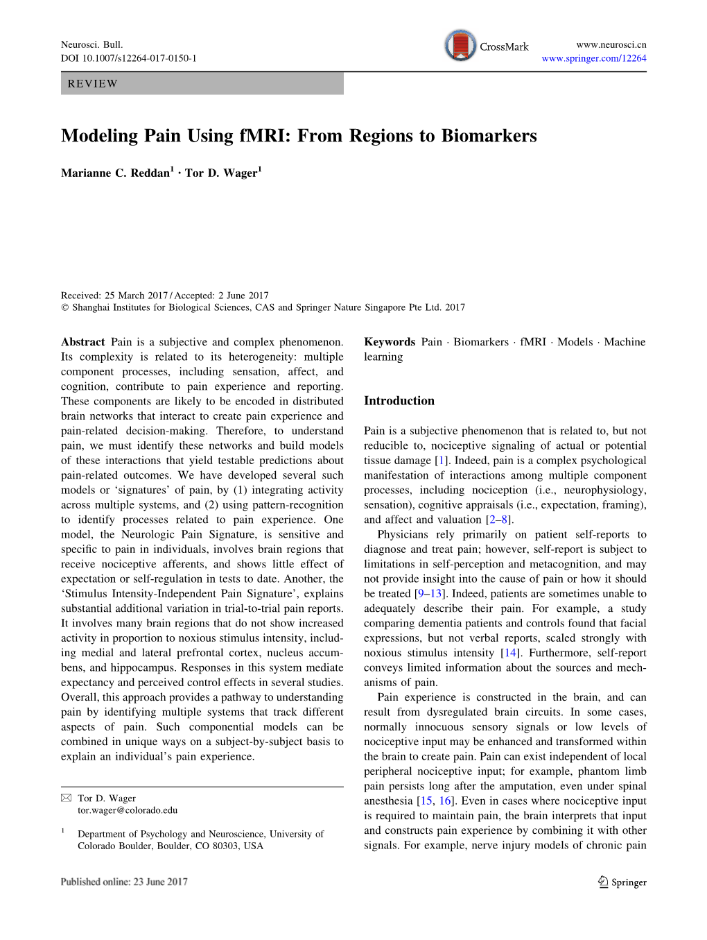 Modeling Pain Using Fmri: from Regions to Biomarkers