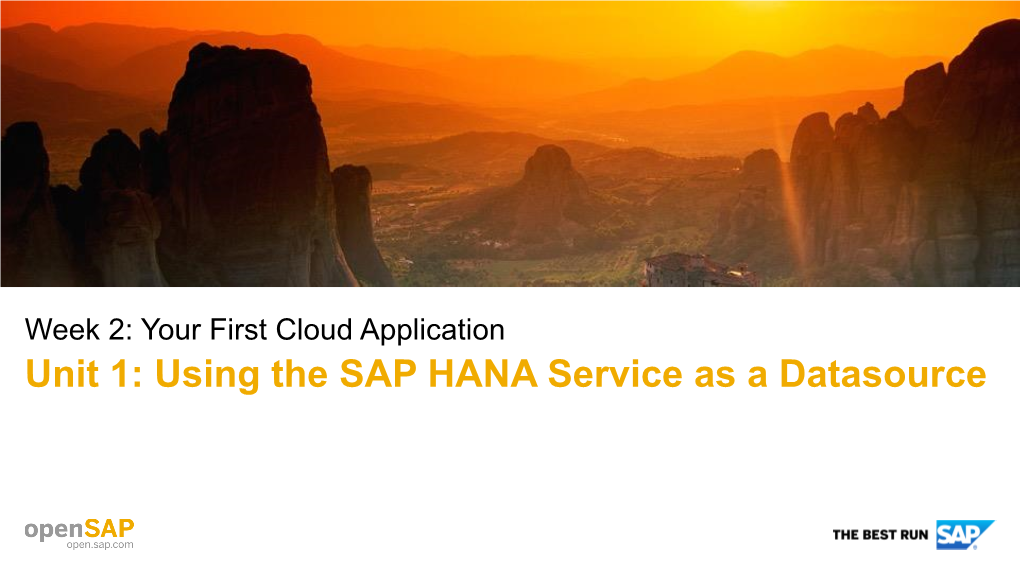 Unit 1: Using the SAP HANA Service As a Datasource