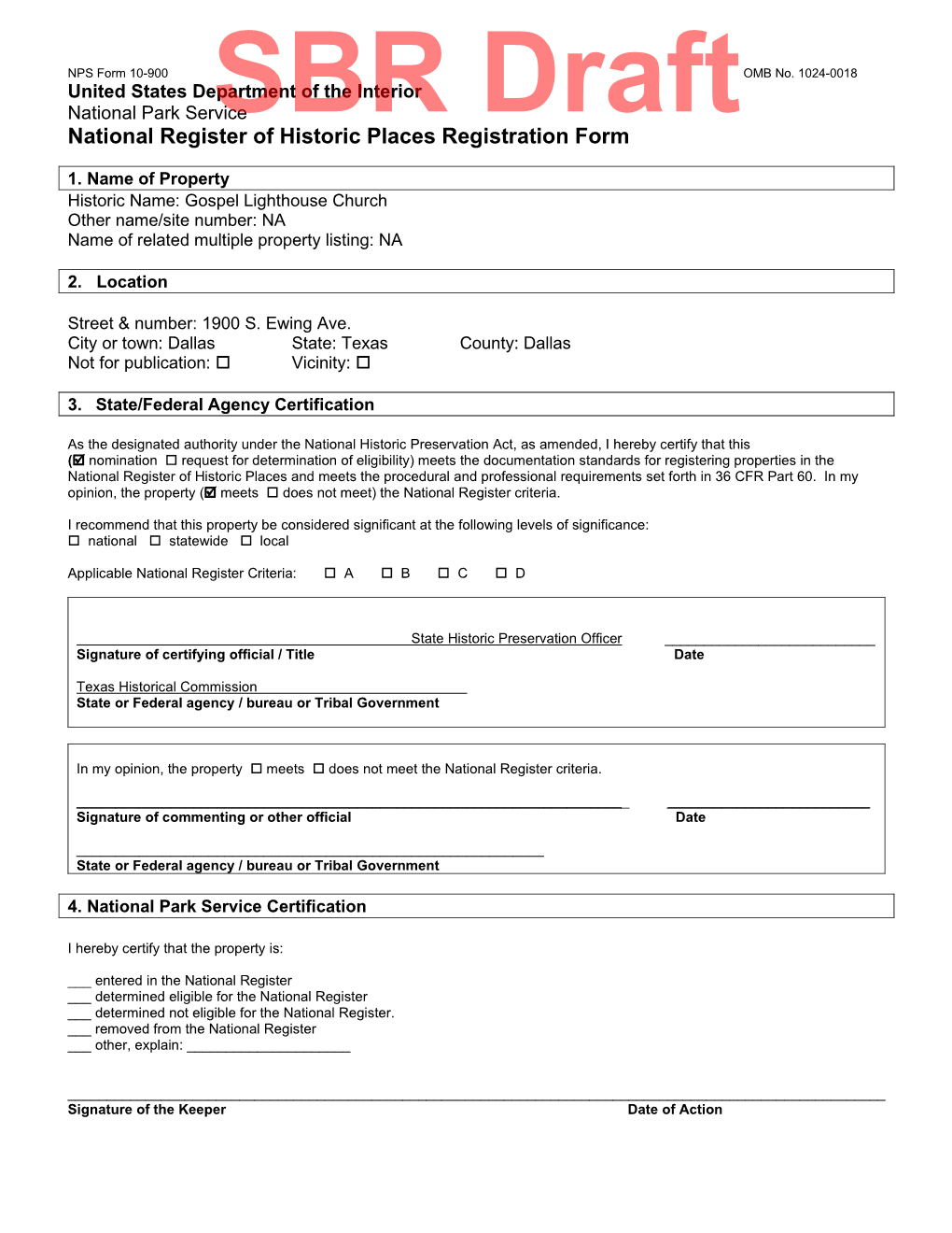 National Register of Historic Places REGISTRATION FORM NPS Form 10-900 OMB No