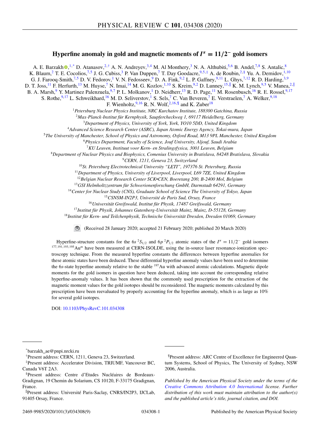 Hyperfine Anomaly in Gold and Magnetic Moments of ${I^\Pi } = 11