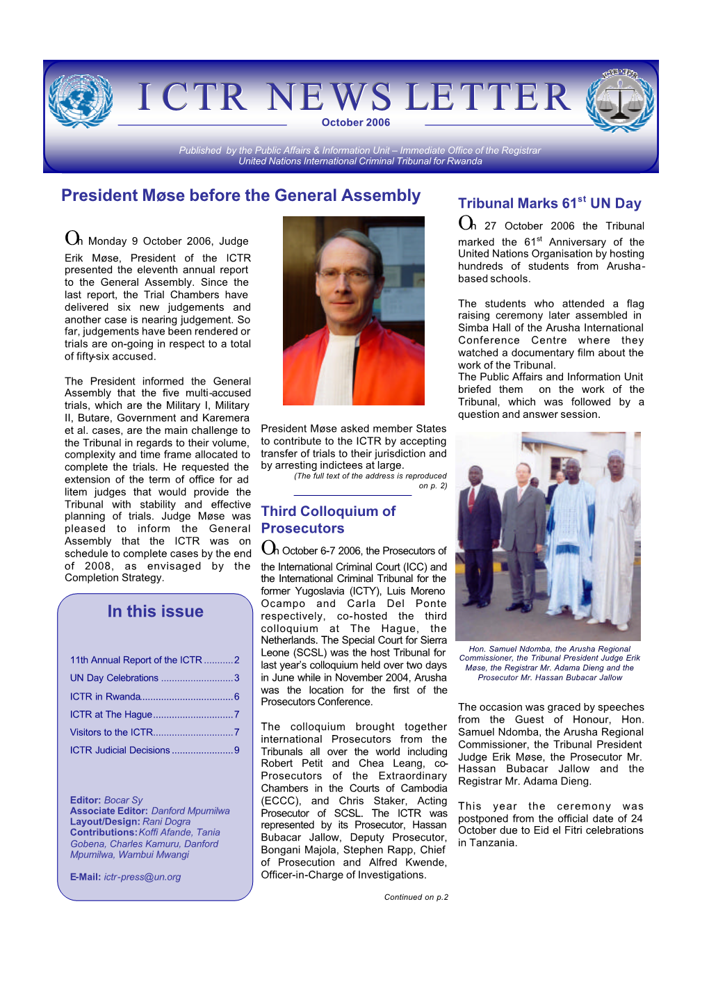 ICTR NEWSLETTERNEWSLETTER October 2006