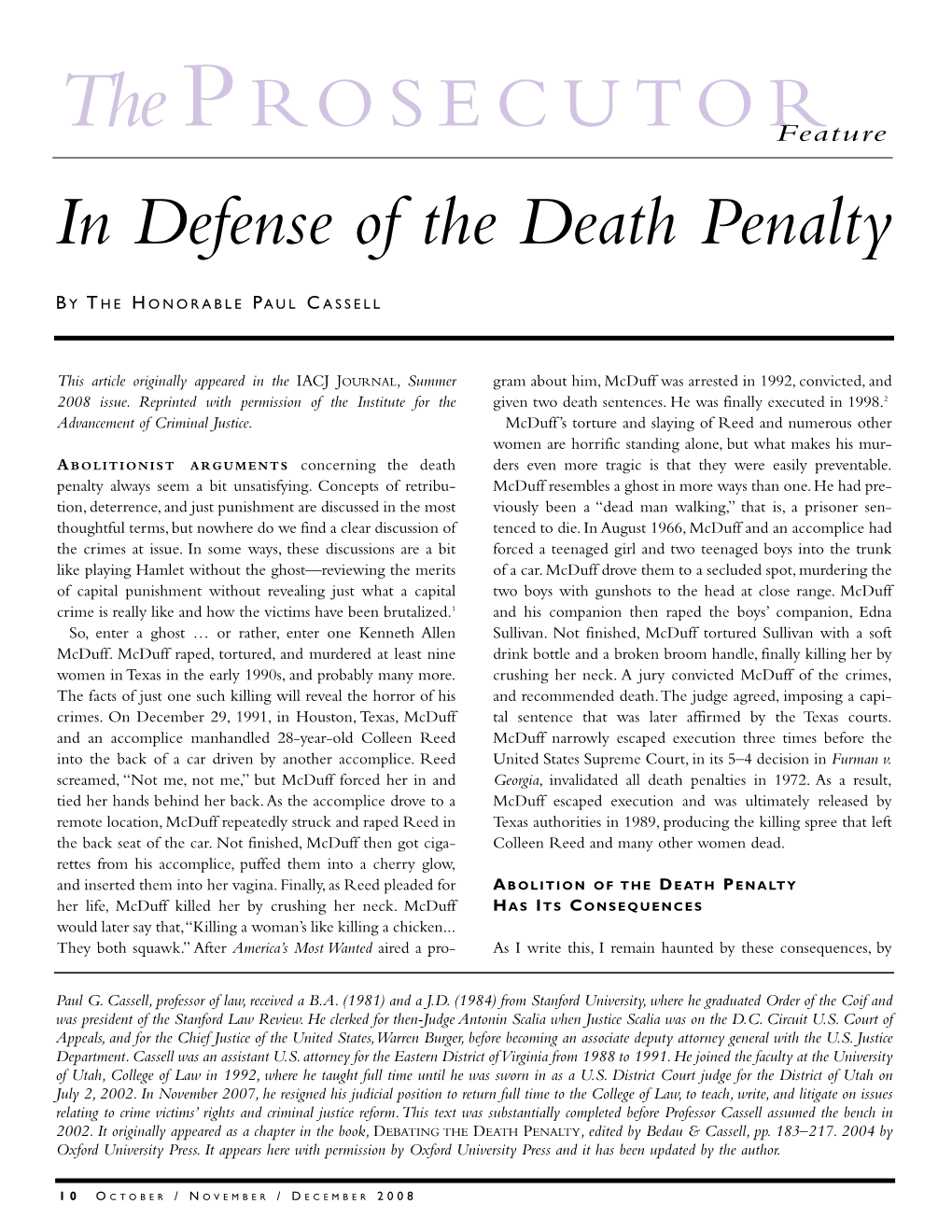 In Defense of the Death Penalty