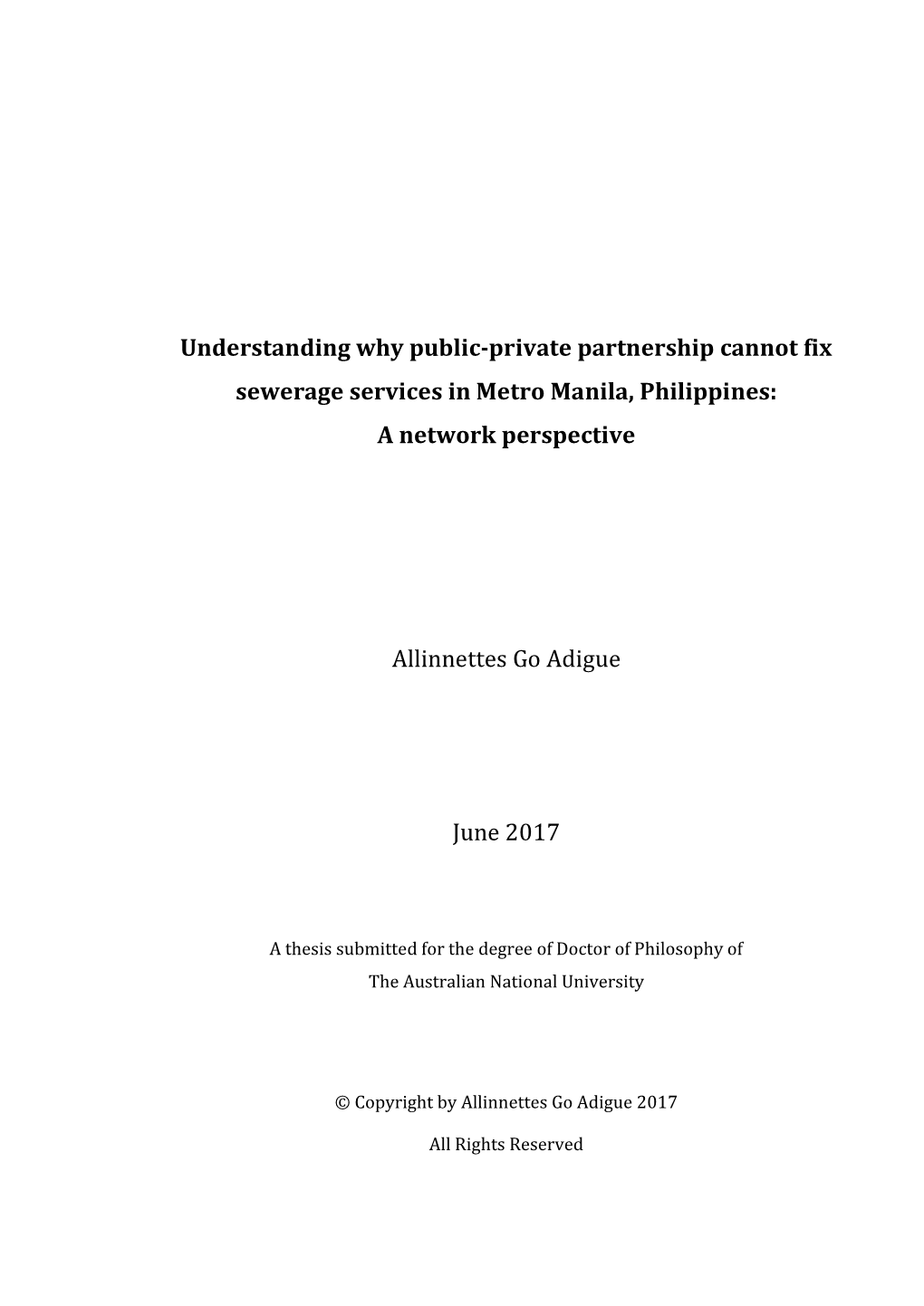 Understanding Why Public-Private Partnership Cannot Fix Sewerage Services in Metro Manila, Philippines: a Network Perspective