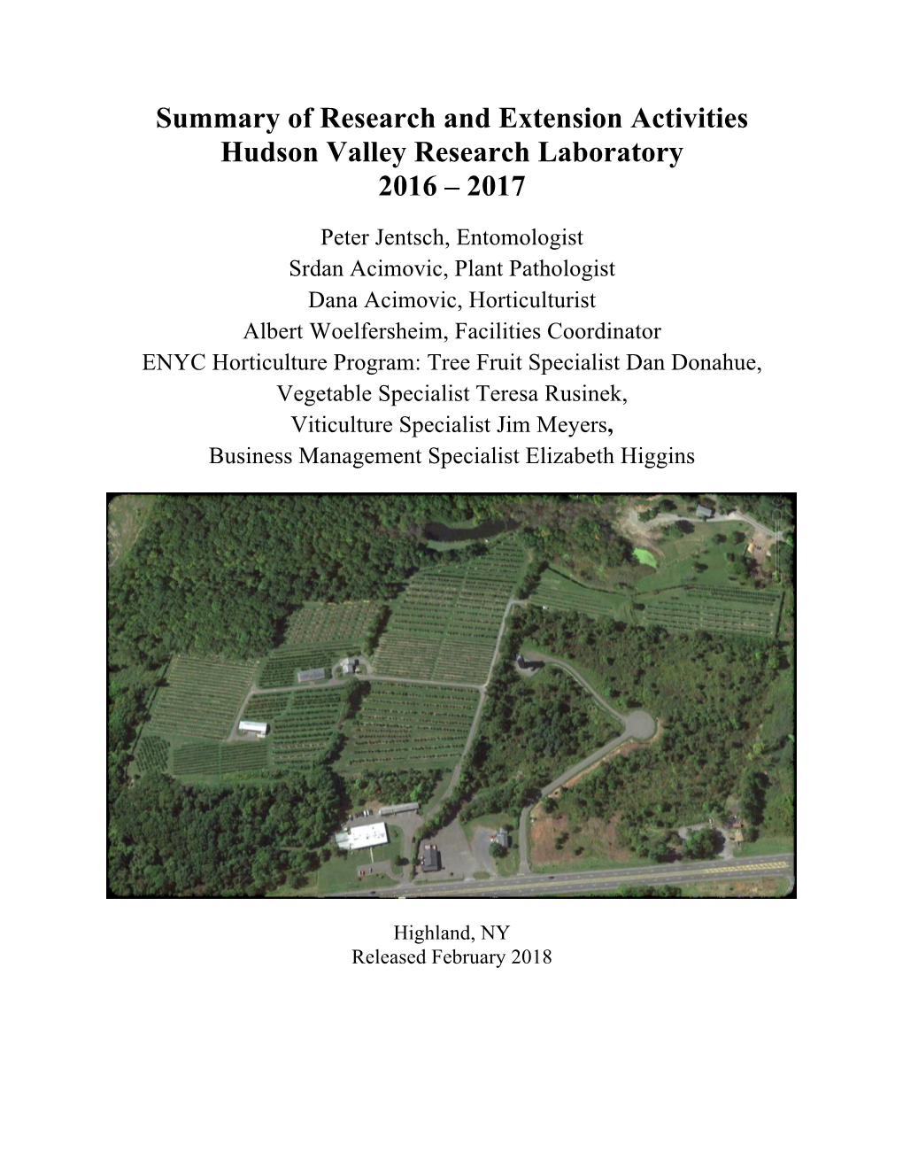 Summary of Research and Extension Activities Hudson Valley Research Laboratory 2016 – 2017