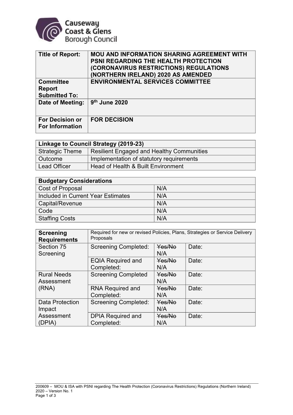 Title of Report: MOU and INFORMATION SHARING