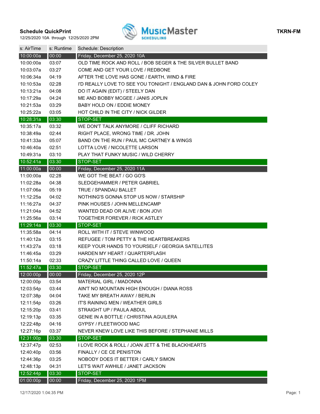 Schedule Quickprint TKRN-FM