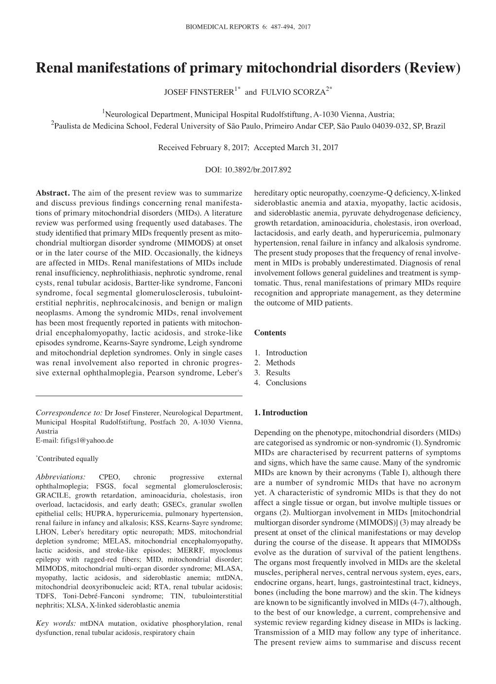 Renal Manifestations of Primary Mitochondrial Disorders (Review)