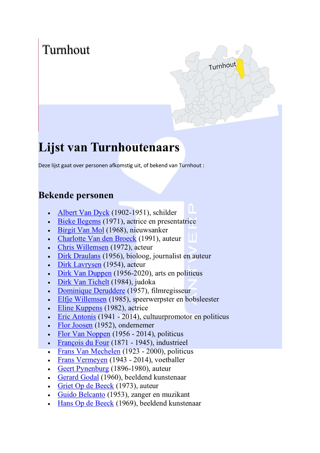 Lijst Van Turnhoutenaars Turnhout