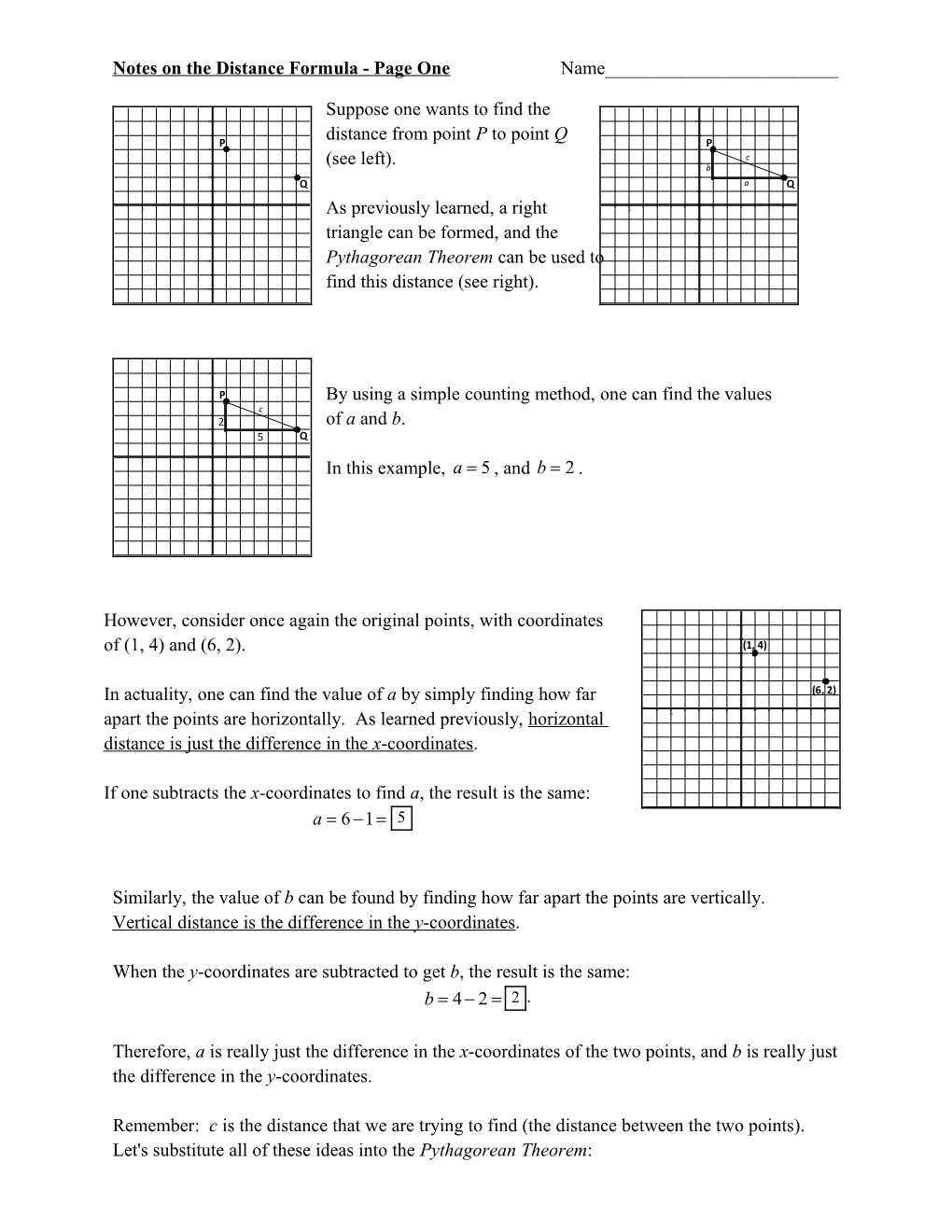 Notes on the Distance Formula - Page One